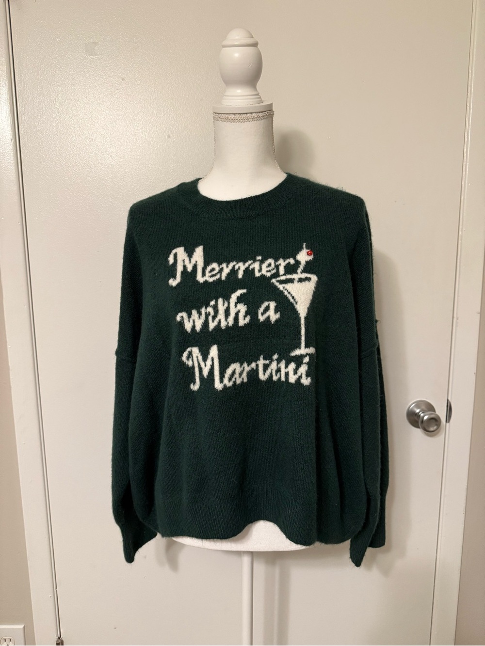 CeCe XL Green Crew Neck Knit Sweater Graphic Merrier with a Martini Oversized